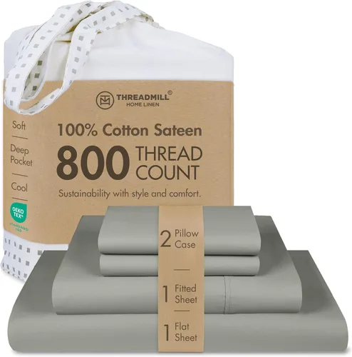 Vista 12 de Threadmill Sábanas para Cama Individual – 800 Número de Hilos Jacquard Celine Gris Oscuro, 100% Algodón Natural Juego de Cama de 3 Piezas a Rayas