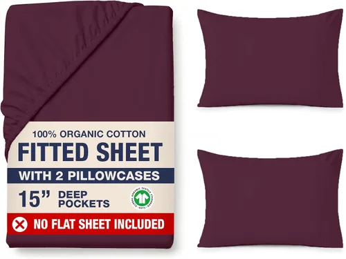 Vista 49 de LANE LINEN - Sábana bajera tamaño individual 100% algodón orgánico y 1 funda de almohada, tejido de percal suave, transpirable, apta para colchones