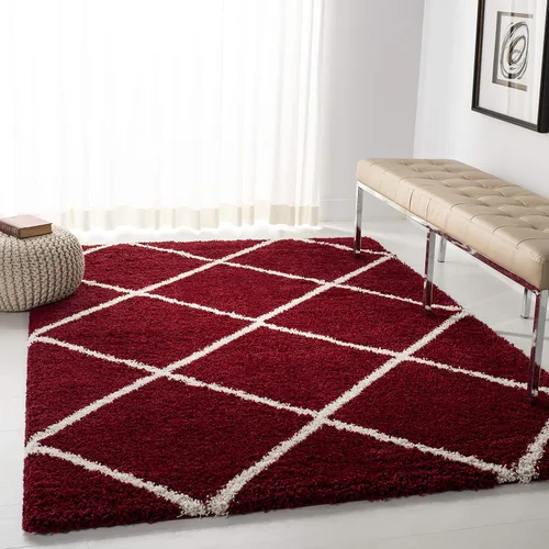 Vista 34 de SAFAVIEH Hudson Shag Collection - Alfombra decorativa de 2 x 3 pies, color beige y marfil, diseño moderno de enrejado, no desprende pelusa
