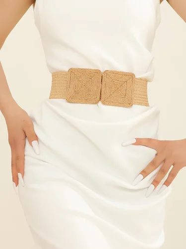 Vista 5 de Verdusa Cinturones de paja con hebilla simétrica para mujer, cintura elástica