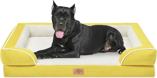Vista 22 de Comfort Expression - Cama ortopédica para perros medianos, 28 x 19 pulgadas, cama impermeable y de apoyo de espuma con cojines removibles, sofá