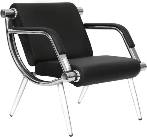 Vista 5 de Peach Tree - Silla de recepción lateral ejecutiva de cuero negro para oficina, sala de espera, sala de espera, sala de peluquería, silla de espera