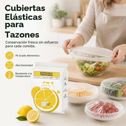 Vista 2 de 300 fundas elásticas desechables para alimentos para cuencos y platos, (1) Cubierta plástica gruesa desechable, envoltura de plástico extra grande