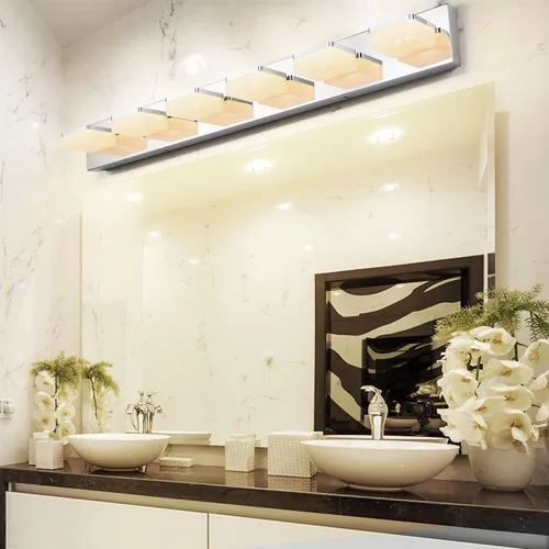 Vista 7 de GOODATE Lámparas de baño regulables de 3 colores sobre el espejo, luces LED cromadas, de acero inoxidable acrílico, 6 luces de tocador de baño