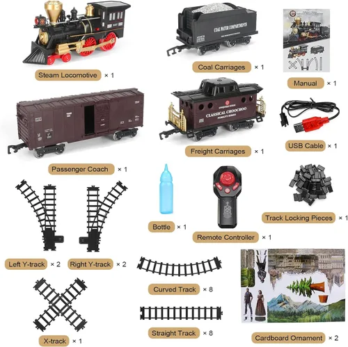 Vista 6 de Juego de Tren para Niños - Tren Eléctrico con Control Remoto, Pista de Tren Alrededor del Árbol de Navidad, Kits de Ferrocarril con Locomotora