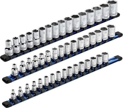 Vista 10 de ARES 70087-Organizador de enchufes de aluminio de 3 piezas, rieles de transmisión de 1/4 pulgadas, 3/8 pulgadas y 1/2 pulgadas con capacidad para 48