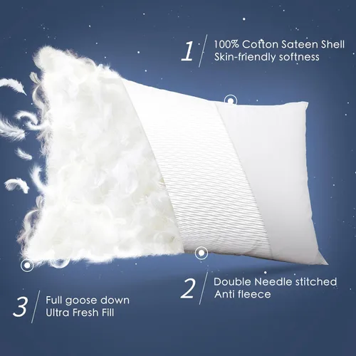 Vista 4 de Almohada de plumón 100% blanca canadiense, almohada de lujo para dormir de espalda, estómago y de lado, almohada de cama de 800 rellenos