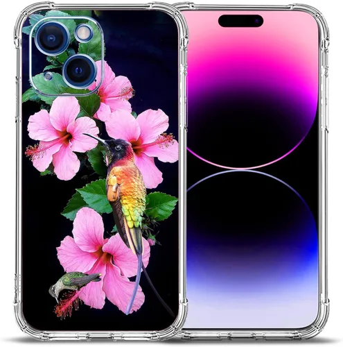 Vista 17 de Funda para iPhone 15 Plus, hermosa protección contra caídas de flores rosas, a prueba de golpes, funda protectora de cuerpo completo resistente a