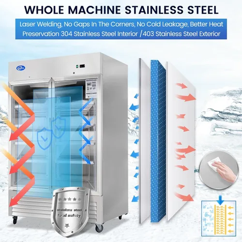 Vista 16 de Refrigerador de bebidas, refrigerador de bebidas de 49 pies cúbicos con puerta de vidrio, refrigerador comercial con 8 estantes ajustables