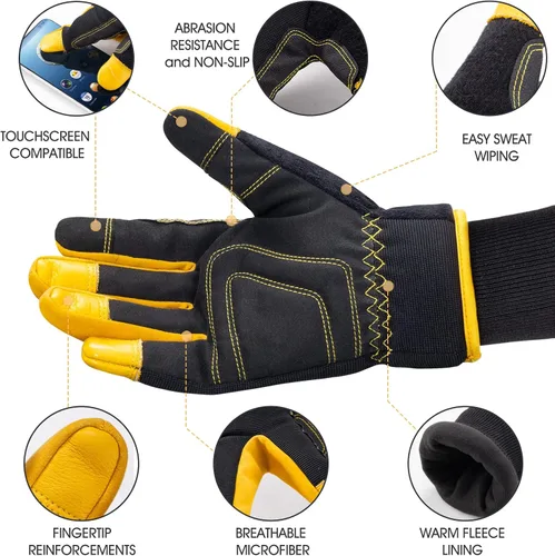 Vista 8 de Insulated Synthetic Leather Winter Work Gloves - 3M Thinsulate, Fleece-Lined, Water-Resistant