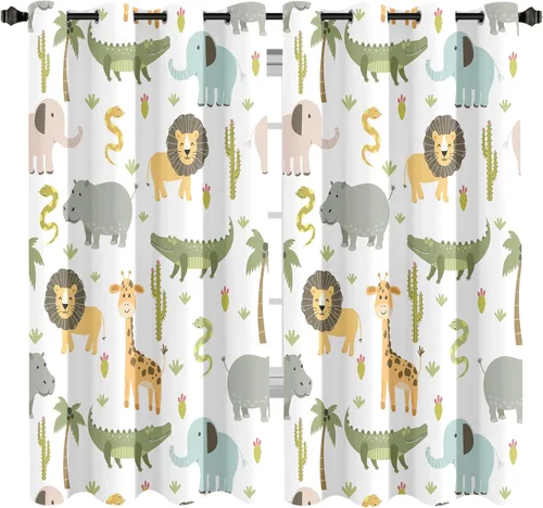 Vista 11 de MESHELLY Cortinas de animales de safari para guardería, 29 pulgadas de ancho x 63 pulgadas de alto, bolsillo para cortinero, bebé, niños, bosque