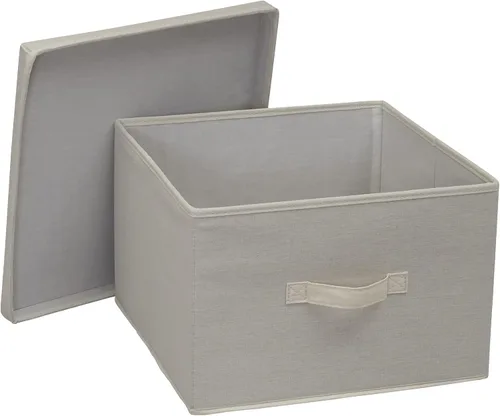 Vista 5 de Household Essentials Caja de almacenamiento cuadrada con tapa con lona de polialgodón transpirable y lados reforzados, acabado crema