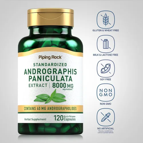 Vista 3 de Piping Rock Andrographis Paniculata Extract 120 cápsulas Suplemento herbario estandarizado Sin OMG, sin gluten