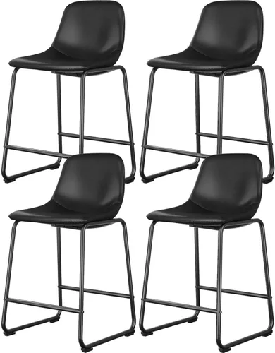 Vista 15 de Rfiver Taburetes de bar de cuero sintético PU Set de 2, Taburetes de pub industriales con respaldo y reposapiés, Sillas de bar modernas sin brazos