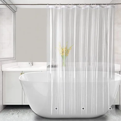 Vista 22 de Cortina de ducha corta transparente de 60 pulgadas de largo, forro de cortina de ducha corta de plástico EVA 7G, 60 pulgadas de largo para baño