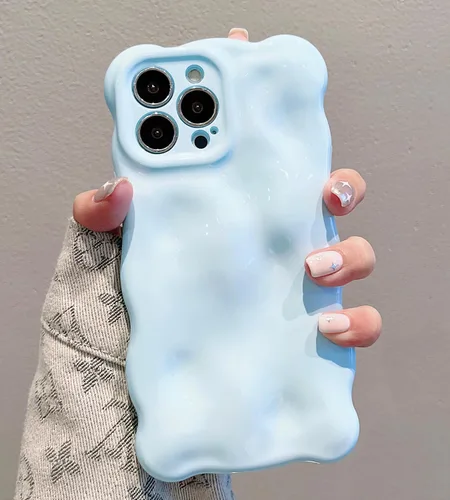 Vista 8 de UEEBAI Funda ondulada para iPhone 14 Pro Max, bonita cubierta plateada con forma de onda para iPhone, bonita funda estética 3D para teléfono