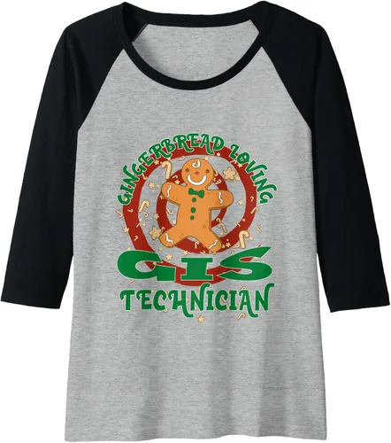 Vista 10 de GIS Technician Job Gingerbread Funny Xmas Raglan Baseball Tee