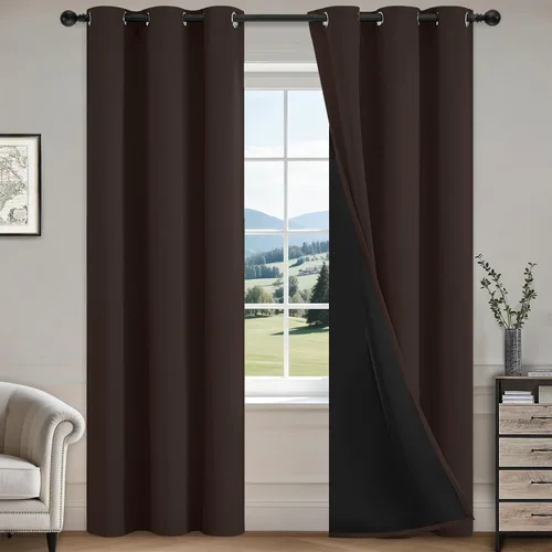 Vista 63 de COSVIYA Cortinas opacas 100% beige Biscotti para dormitorio, juego de 2 paneles de 63 pulgadas de largo, bloqueo de luz completa, aislamiento