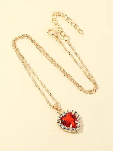 Vista 3 de Verdusa Collar con dije de corazón para mujer, cadena de eslabones