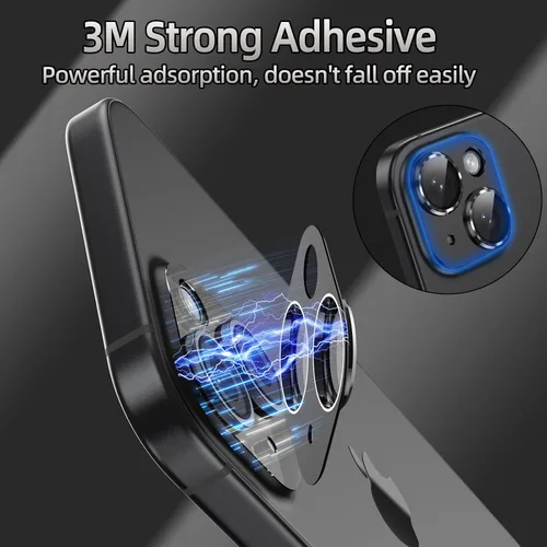 Vista 4 de Korecase Protector de lente de cámara para iPhone 15/iPhone 15 Plus, protección contra caídas, resistente a los arañazos, cubierta de cámara de Negro