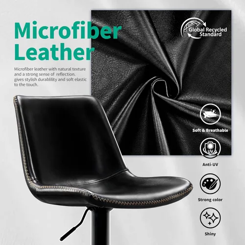 Vista 4 de STOOLINK Taburete de Bar Moderno Extra Grande con Asiento de Cuero de Microfibra - Altura Ajustable, Ergonómico de Servicio Pesado, Conjunto de Negro