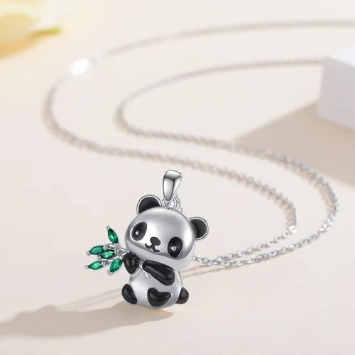 Vista 2 de CHENGHONG Panda Gifts - Collar de plata de ley 925 con bonito diseño de panda con colgante de animal de peluche, regalo de joyería de oso panda