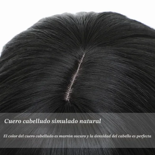 Vista 7 de Peluca negra con flequillo para mujeres negras, cabello rizado y ondulado de 14 pulgadas Negro