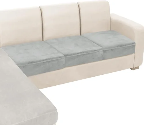 Vista 19 de NAISI Fundas de cojín de sofá de terciopelo elásticas de 1 pieza, fundas de asiento de sofá o respaldo, fundas suaves individuales para sofá Beige