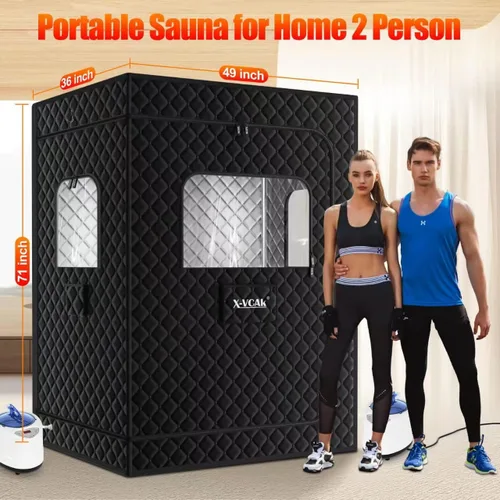 Vista 7 de X-Vcak Sauna para 2 personas, sauna portátil con 5 capas impermeables, tienda de campaña de sauna de vapor portátil con 2 vapores, 2 sillas