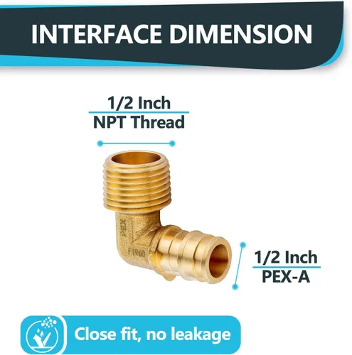Vista 2 de Paquete de 5 codos NPT macho Seelink de 1/2" PEX-A de expansión x 1/2" Accesorios de expansión PEX-A de latón, para accesorios de tubería