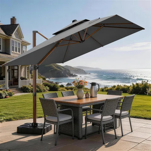 Vista 18 de Sombrilla de 10 x 13 pies para exteriores, sombrilla grande rectangular con viga voladiza, resistente, con rotación de 360°, sombrilla con Beige