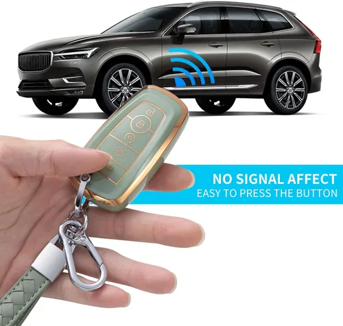 Vista 3 de Compatible con funda para llavero Ford con cordón de cuero, funda protectora para llave de automóvil Ford Explorer Fusion Escape F150 F250 F350 F450