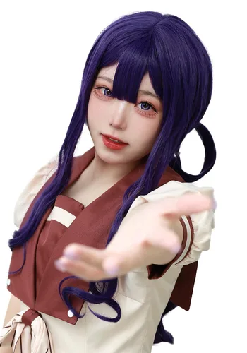 Vista 3 de C-ZOFEK Akane Aoi - Peluca larga de cabello rizado trenzado morado para mujer, anime de Halloween (morado)