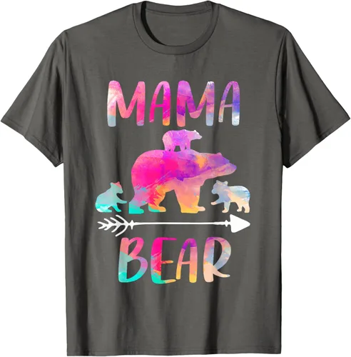 Vista 39 de Bear Matching Family Outfits, Funny Mama Bear Three Cubs T-Shirt Negro