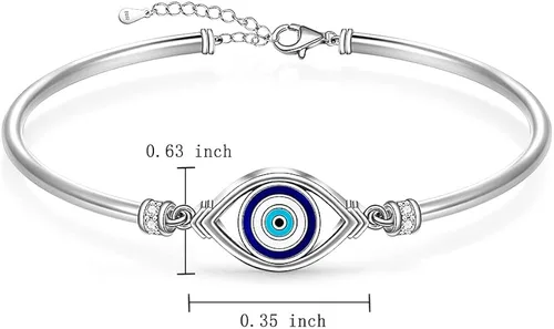 Vista 2 de Pulsera contra el mal de ojo para mujer, de plata de ley griega, turca, azul, pulsera ajustable con protección de buena suerte, joyería de oro