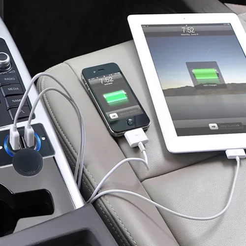 Vista 3 de Cargador de coche rápido de 12 V-24 V - Dual PD USB-C y puertos USB-A de carga rápida 3.0, entrega de energía de 18 W, enchufe tipo C de tapa