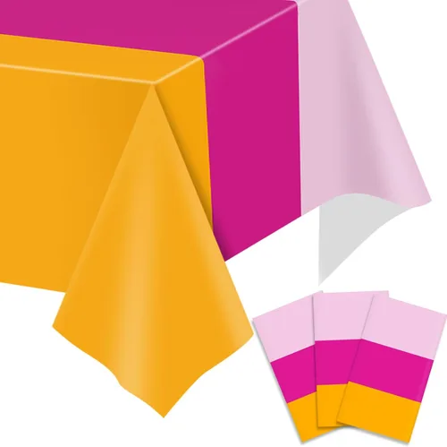 Vista 23 de 3 manteles desechables de plástico, color blanco, rosa intenso