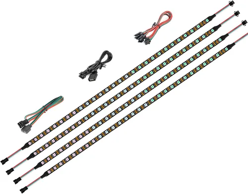 Vista 11 de BTF-LIGHTING WS2812B - Tira de luz IC para PC, 2 unidades, 19 pulgadas, direccionable individualmente para cabezales LED de 5 V y 3 pines para Asus