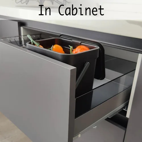 Vista 5 de LALASTAR - Basurero de encimera con tapa, cubeta de basura pequeña colgante con tapa debajo del fregadero para cocina, cesta de desperdicios