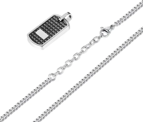 Vista 2 de Collar con dije para hombre, cadena ajustable de acero inoxidable de plata de 22 a 24 pulgadas
