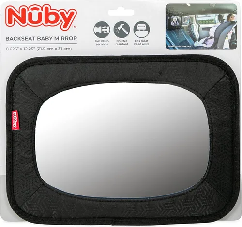 Vista 7 de Nuby Espejo de bebé para asiento trasero con correas totalmente ajustables, resistente a los golpes, se instala en segundos, color negro