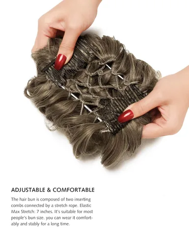 Vista 4 de Yamel - Extensiones de cabello de recogido de moño desordenado, con peines, para mujer