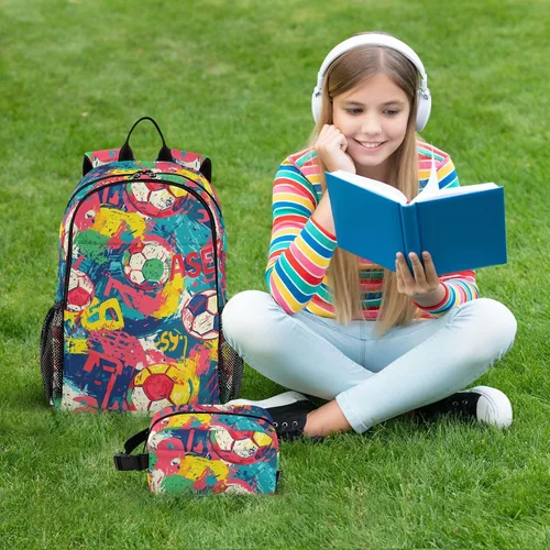 Vista 7 de Fútbol Colorido Deportes Niños Escuela Mochila Niños Mochila Y Fiambrera Set 7-10 mochilas y loncheras escolares para nias