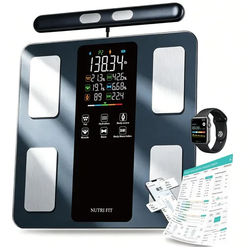 Vista 12 de NUTRI FIT Báscula digital de baño para pérdida de peso, 50g/0.1lb de discrepancia, pantalla LCD retroiluminada transparente y tecnología de paso