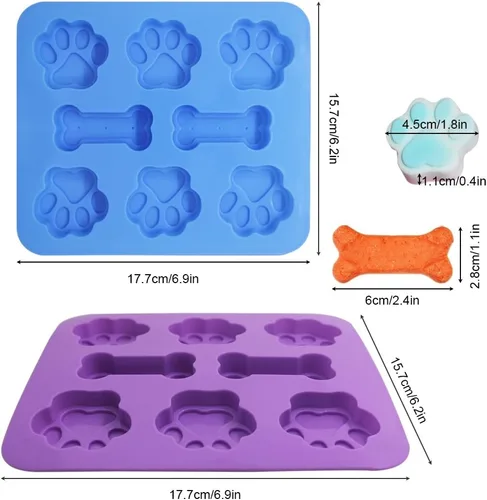 Vista 3 de FineGood - 3 moldes de silicona en forma de pata y hueso 2 en 1, 8 cavidades, bandejas reutilizables para dulces de hielo, galletas de chocolate