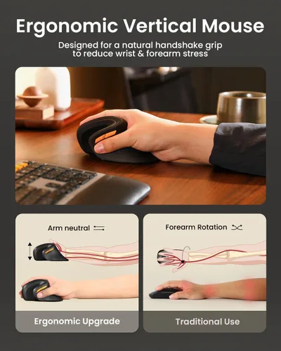 Vista 7 de ProtoArc Ratón ergonómico, EM11 NL Bluetooth recargable inalámbrico vertical, conectividad para 3 dispositivos múltiples para ordenador/PC/portátil