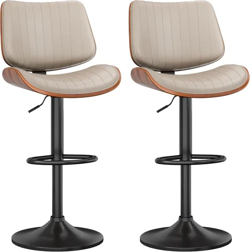 Vista 28 de YaFiti Taburetes de bar ajustables, modernas sillas giratorias de piel sintética con respaldo, taburetes de isla de cocina sin brazos, color negro