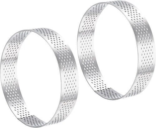 Vista 8 de uxcell 2 anillos de acero inoxidable para hornear, anillo perforado de mousse para hornear, resistente al calor, 1.7 pulgadas de diámetro, 0.8
