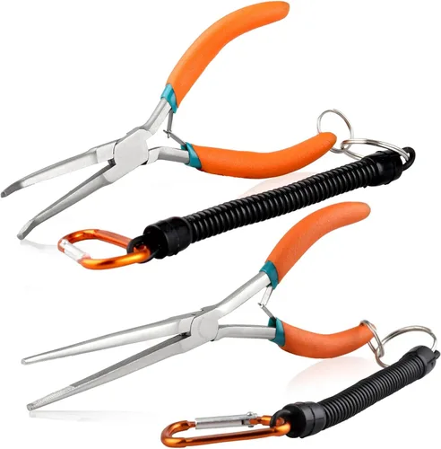 Vista 13 de SPEEDWOX Alicates de punta de aguja de largo alcance de 7 pulgadas con dientes, alicates de bucle de alambre de precisión extra largos con cordón