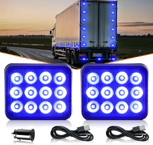 Vista 13 de 2 piezas de luces magnéticas para remolque, baliza roja, luces estroboscópicas magnéticas inalámbricas, luces de advertencia de emergencia